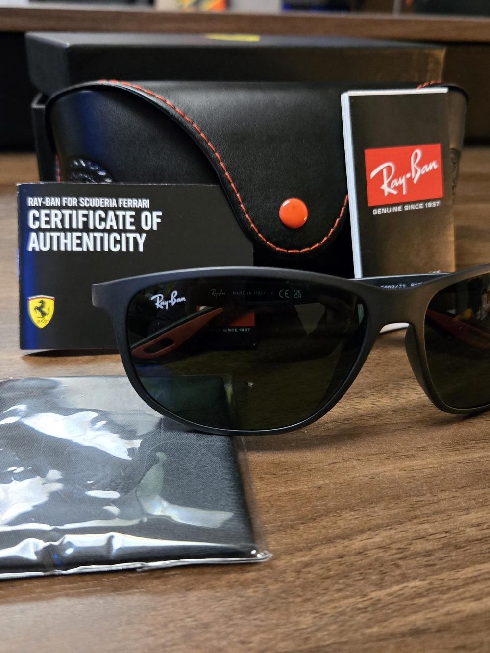Scuderia Ferrari Black Frame Sunglasses with Dark Green Lenses